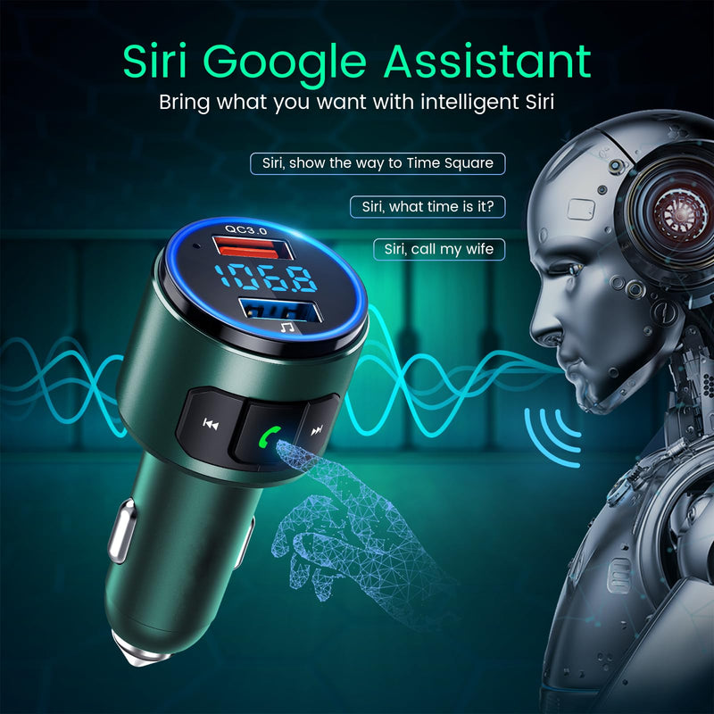  [AUSTRALIA] - Octeso Upgraded V5.0 FM Bluetooth Transmitter Car, QC3.0 & LED Backlit Wireless Bluetooth FM Radio Adapter Music Player/Car Kit with Hands-Free Calls, Siri Google Assistant-Green Green