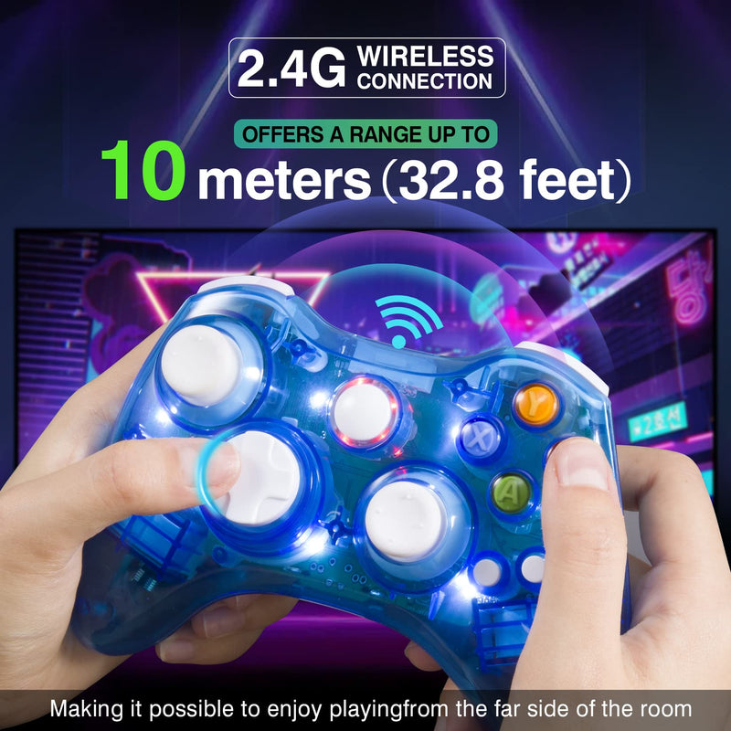  [AUSTRALIA] - PAWHITS Wireless Controller Compatible for 360 Double Motor Vibration Wireless Gamepad Gaming Joypad connected with a receiver Blue