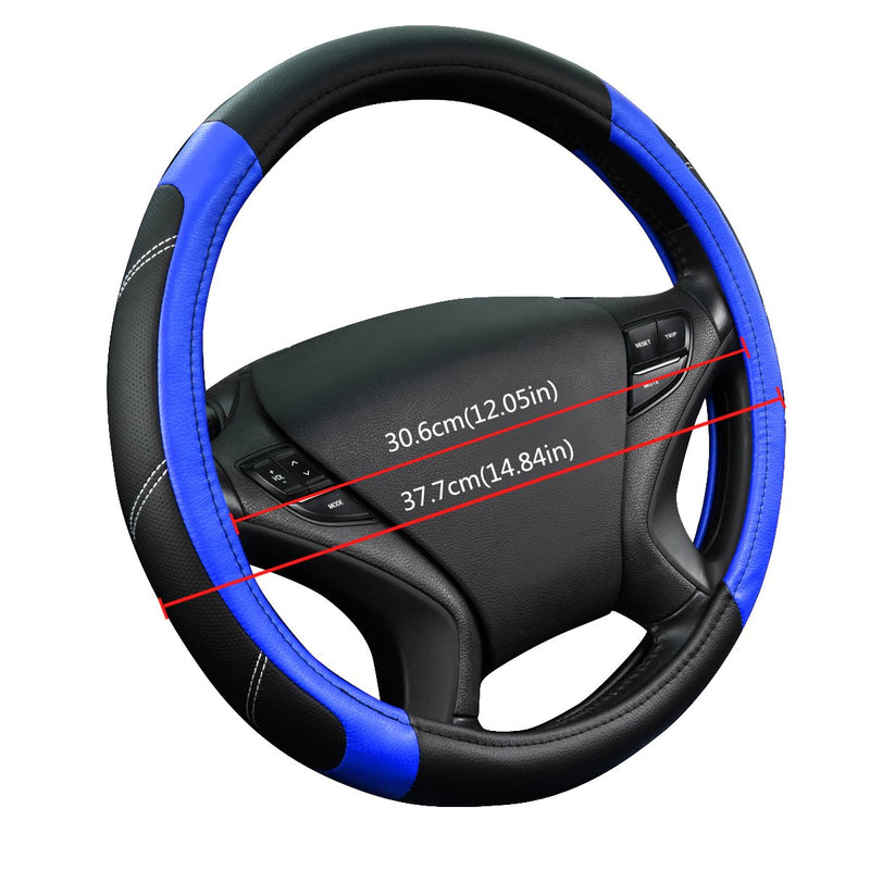  [AUSTRALIA] - NEW ARRIVAL- CAR PASS Line Rider Leather Universal Steering Wheel Cover fits for Truck,Suv,Cars (Black and Blue) Black and Blue