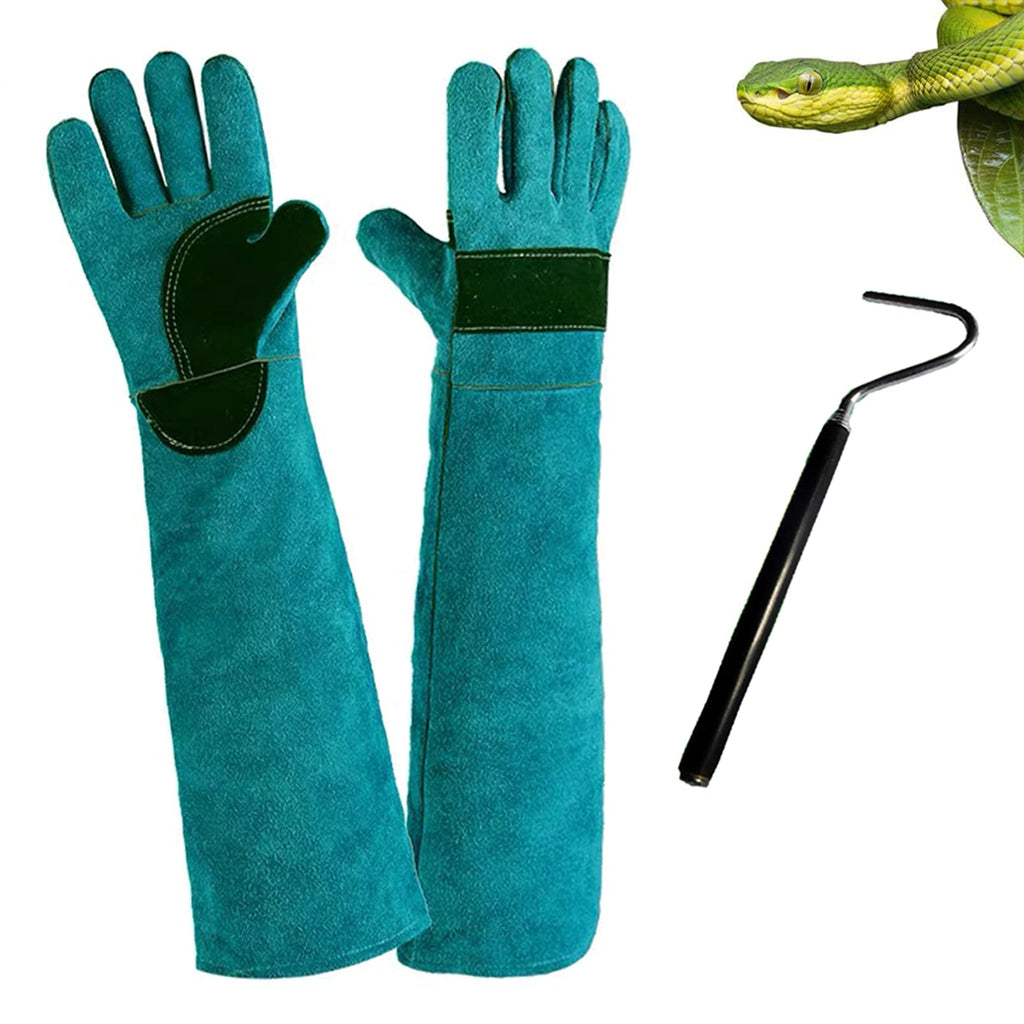  [AUSTRALIA] - Animal Handling Gloves Bite With Hook Proof Reinforced Leather Padding Dog Cat Scratch Bird Falcon Protection Grabbing For Reptile Squirrel Snake Bite Lizard Boa Bbq 23inch