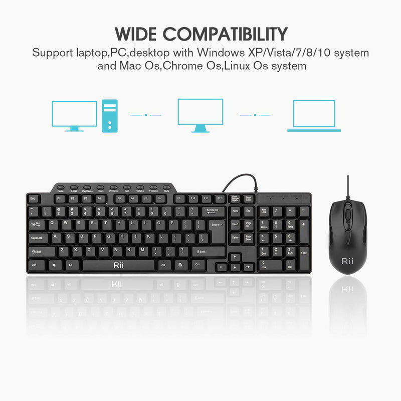 Wired Keyboard and Mouse,Rii RK203 Ultra Full Size Slim USB Basic Wired Keyboard Mouse Combo Set with Number Pad for Computer,Laptop,PC,Notebook,Windows (1 Pack) 1 PACK - LeoForward Australia
