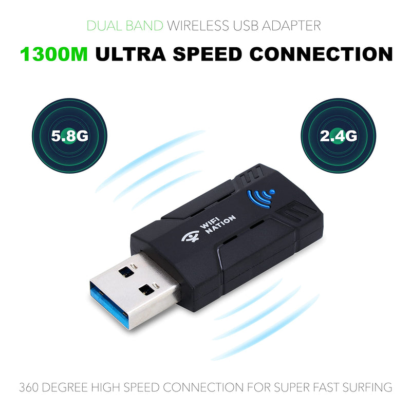  [AUSTRALIA] - WiFi Nation® WiFi Dongle 1300Mbps WiFi Adapter 2.4G/5G Dual Band Mini USB 3.0 802.11ac Wireless Network Adapter for PC Desktop Laptop Windows MacOS & Most of Linux Distros