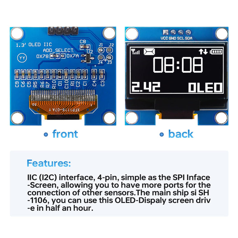 [AUSTRALIA] - HUAREW 1.3in OLED Display Module 4-pin IIC I2C Interface SH1106 Driver, 128 x 64 Pixel Screen Display Module with White Characters Compatible with Arduino and Raspberry Pi