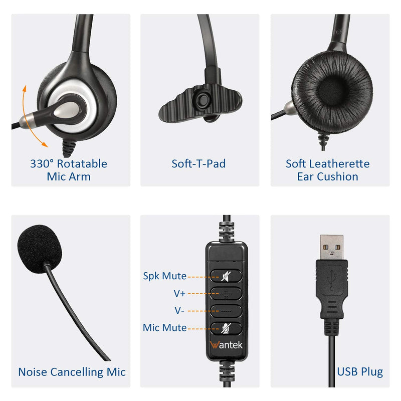  [AUSTRALIA] - USB Headset with Microphone Noise Cancelling & Audio Controls, Computer Headphones for PC Laptop, Business, Home Office, Call Center, Skype, Zoom, Webinar, Clear Chat, Super Light Gray