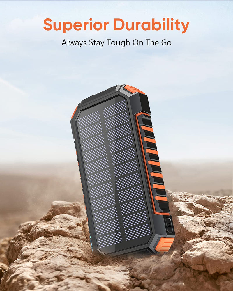 Solar Charger 26800mAh, Riapow Solar Power Bank 4 Outputs USB C Quick Charge Qi Wireless Portable Charger with LED Flashlight for iPhone, Tablet, Samsung and Outdoor Camping Orange - LeoForward Australia