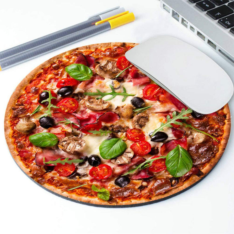  [AUSTRALIA] - Amcove Pizza Mousepad Funny Office Decor Mouse mat Pizza Print Mousepads Desk Accessories Round Mouse pad Mousepad Food Funny