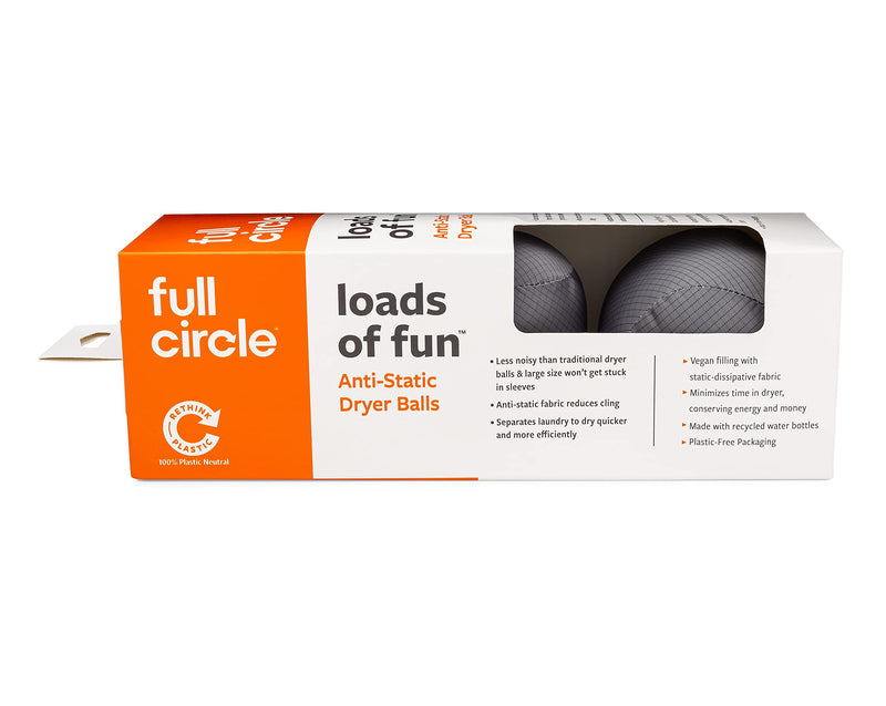  [AUSTRALIA] - Full Circle Loads of Fun Anti-Static Dryer, Set of 3 – Quiet, Scent-Free and Hypoallergenic Reusable Fabric Softener Laundry Balls – Non Toxic and Vegan, Gray 3 Count