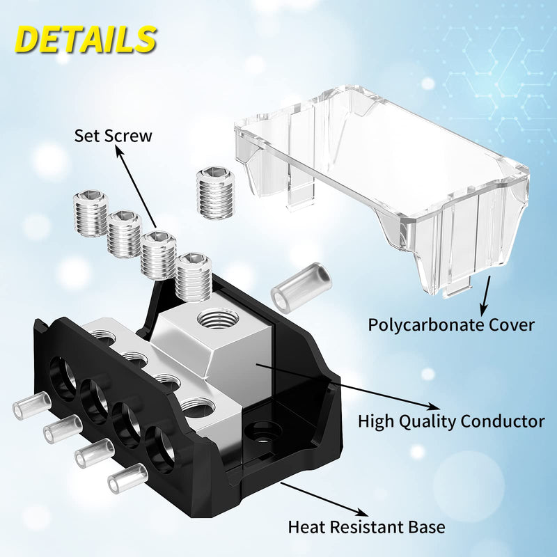  [AUSTRALIA] - oinfworld 4 Way Power Distribution Block Car Audio 0/2/4 Gauge Input 4/8/10 Gauge Output Amp Ground Distribution Block Splitter - 2pcs 2 Pack