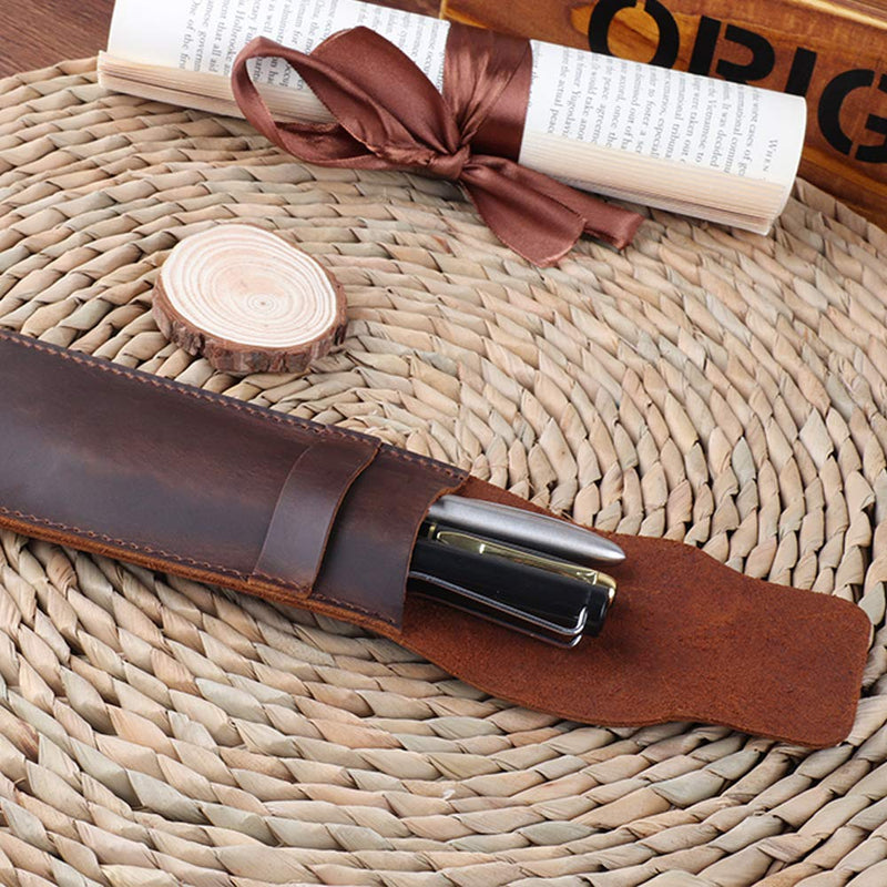 Daimay Leather Pen Case Holder Handmade Fountain Multi Pens Pouch Crazy Horse Leather Pen Protective Sleeve Cover – Brown - LeoForward Australia