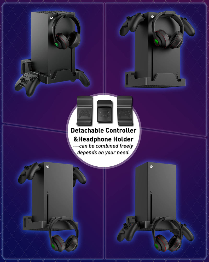  [AUSTRALIA] - Wall Mount for Xbox Series X, ZAONOOL Strudy Wall Mount Kit for Xbox Series X with Two Detachable Controller and Headphone Holder, Dual Ventilation Design, Place The Console Facing Forward