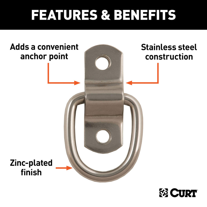  [AUSTRALIA] - CURT 83732 1 x 1-1/4-Inch Surface-Mounted Stainless Steel Trailer D-Ring Tie Down Anchor, 1,200 lbs Capacity