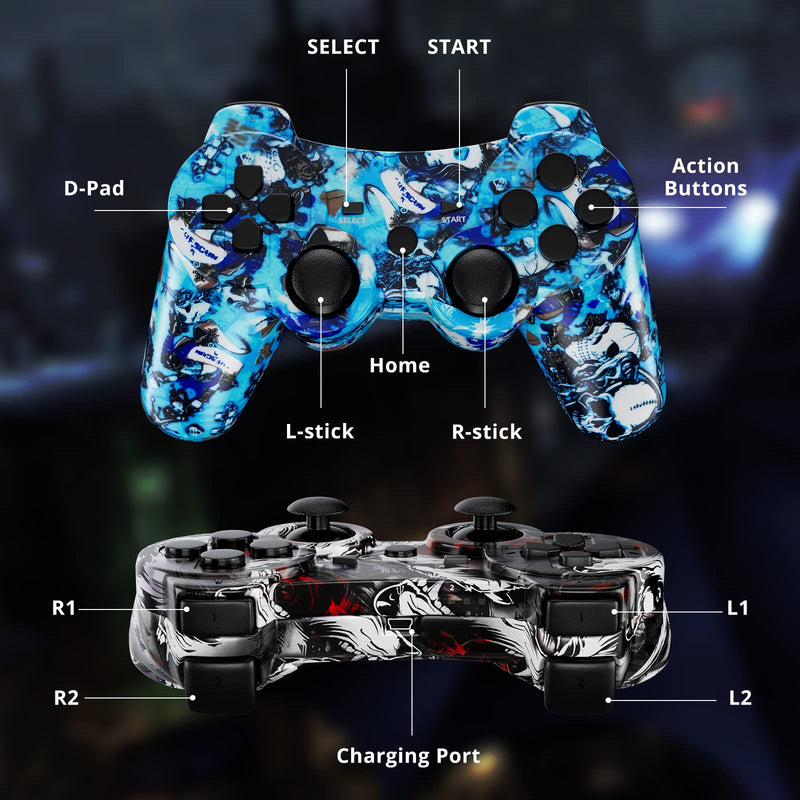  [AUSTRALIA] - Boowen Wireless Controller for PS3 2 Pack, Controller for Sony PlayStation 3, Dual Vibration 6-Axis High-Performance Motion Sense Upgraded Gaming Controller, Compatible with PlayStation 3 Black & Blue