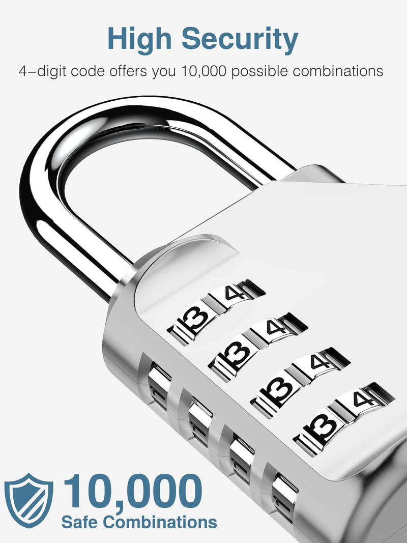  [AUSTRALIA] - Puroma 2 Pack Combination Lock 4 Digit Outdoor Waterproof Padlock for School Gym Locker, Sports Locker, Fence, Toolbox, Gate, Case, Hasp Storage (Silver) Silver
