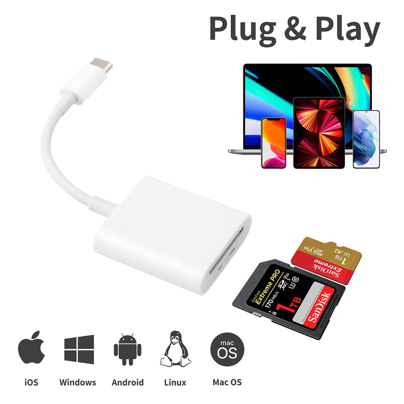 USB C to Micro SD Card Reader Dual Slot Thunderbolt 3.0 to MicroSD TF Flash Memory Card 1TB Capacity Adapter Compatible with Galaxy S21 iMac MacBook Pro/Air M1/iPad Pro 2021 (White) - LeoForward Australia