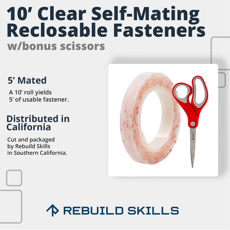  [AUSTRALIA] - Scotch Clear Self-Mating Reclosable Fastener 250, 1” x 10’ Ft with Scissors for DIY, Pedal Boards, Home, Office, Frames