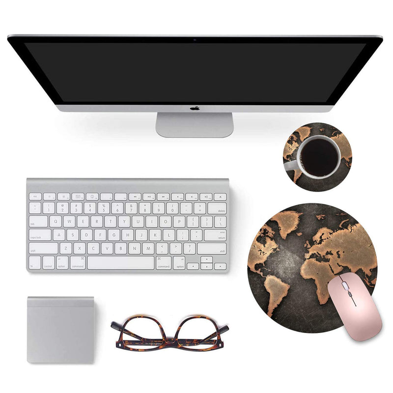  [AUSTRALIA] - ChaTham Round Mouse Pad with Coasters Set, Circular Earth Mouse Pad, Non-Slip Rubber Base Round Mouse Pads for Laptop Compute Working Home Office Accessories Ct-mp-065