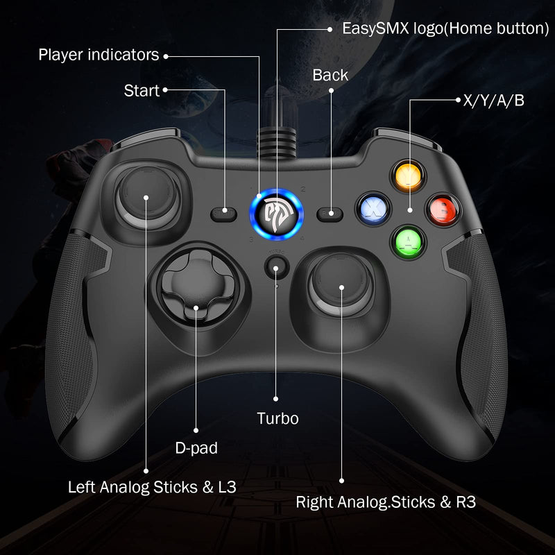  [AUSTRALIA] - EasySMX Wired Gaming Controller,PC Game Controller Joystick with Dual-Vibration Turbo and Trigger Buttons for Windows/Android/ PS3/ TV Box(Black) black