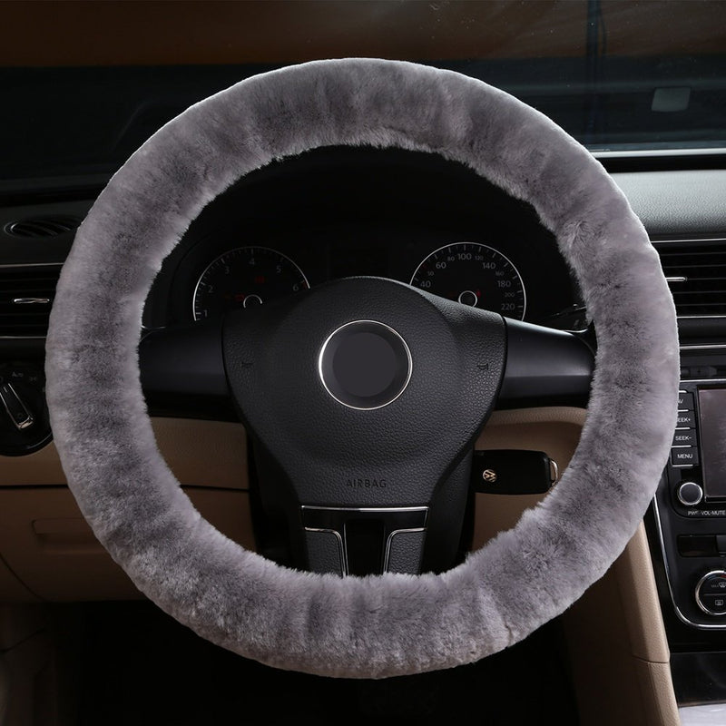  [AUSTRALIA] - Dotesy Pure Wool Auto Steering Wheel Cover Genuine Sheepskin Great Grip Anti-Slip Car Steering Wheel Cushion Protector Universal 15 inch for Car,Truck,SUV,etc. (Gray) gray