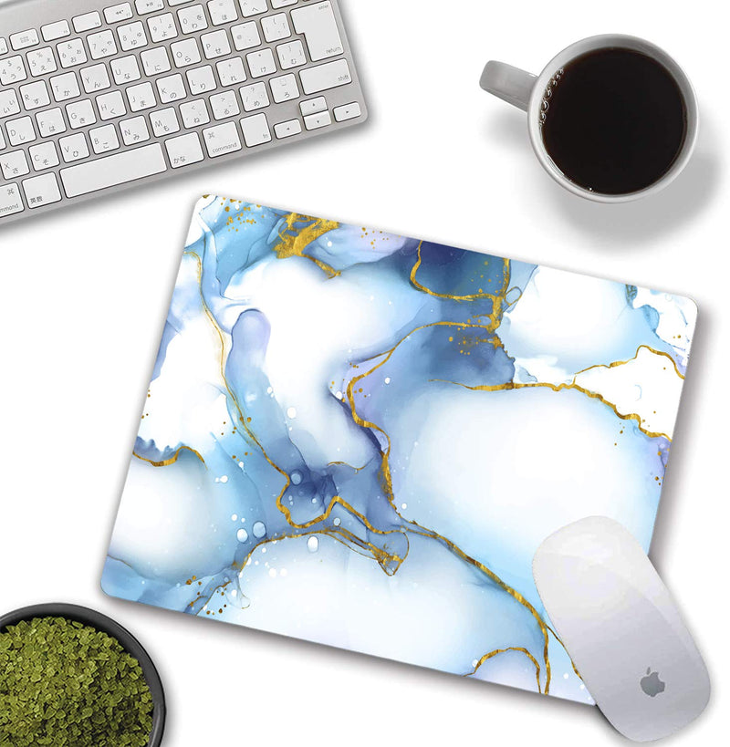  [AUSTRALIA] - Anyijmo Gaming Mouse Pad with Stitched Edges, Premium-Textured Mouse Mat Pad, Non-Slip Rubber Base Mousepad for Laptop, Computer & PC, 9.5×7.9×0.12 inches,Modern Blue Bordered Marble G