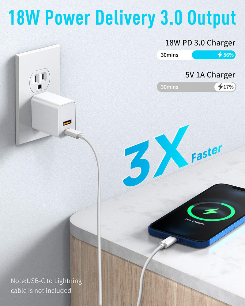 iPhone Fast Charger, 20W USB C Fast Charger, Fotbor Dual Port PD Power Delivery + Quick Charge 3.0 Wall Charger Block Plug for iPhone 12/12 Mini/12 Pro/12 Pro Max, 11 XS XR 8, iPad Pro, AirPods Pro white - LeoForward Australia