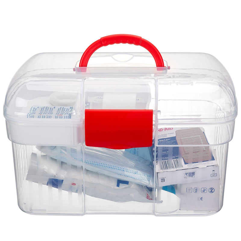  [AUSTRALIA] - MyGift Red First Aid Clear Container Bin/Family Emergency Kit Storage Box w/Detachable Tray