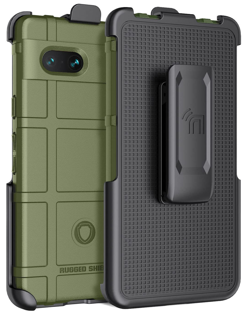  [AUSTRALIA] - Case with Clip for Google Pixel 7a Phone (2023), Nakedcellphone Special Ops Tactical Armor Rugged Shield Cover and [Rotating Ratchet] Belt Clip Holster [Matte Grip Texture] - Olive OD Green