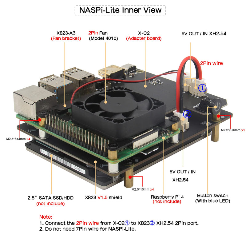  [AUSTRALIA] - Geekworm NASPi-Lite 2.5 inch SATA HDD/SSD NAS Storage Kit for Raspberry Pi 4 Model B(Not Include Raspberry Pi 4)