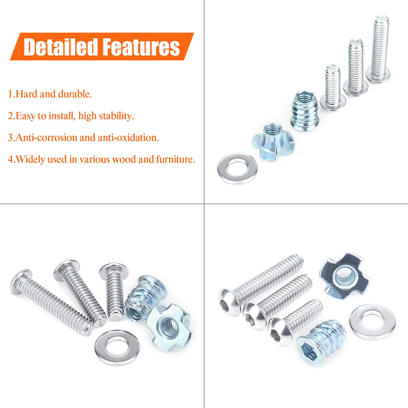  [AUSTRALIA] - HELIFOUNER 1/4"-20 Threaded Inserts for Wood Furniture, T Nuts, 1/4-20 x 3/4", 1" Button Head Socket Cap Screws, Flat Washers Assortment Kit, 62 Pieces 1/4"-20 Kit, 62 Pieces
