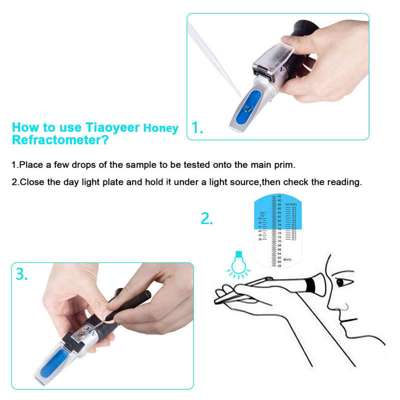 Honey Refractometer with ATC - Tiaoyeer Refractometer for Honey Moisture, Brix and Baume, 58-90% Brix Scale Range Honey Moisture Tester (Honey Refractometer) Honey Refractometer - LeoForward Australia