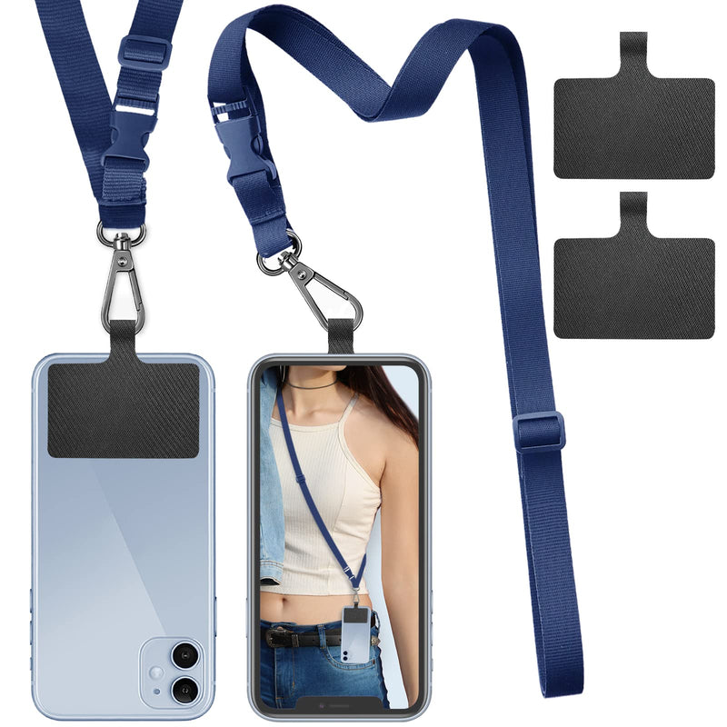  [AUSTRALIA] - ROCONTRIP Phone Lanyard 1X Crossbody lanyard and 2X Patch Universal Cell Phone Lanyards Adjustable Shoulder Neck Strap Compatible with Most Smartphones(Navy Blue) Navy Blue