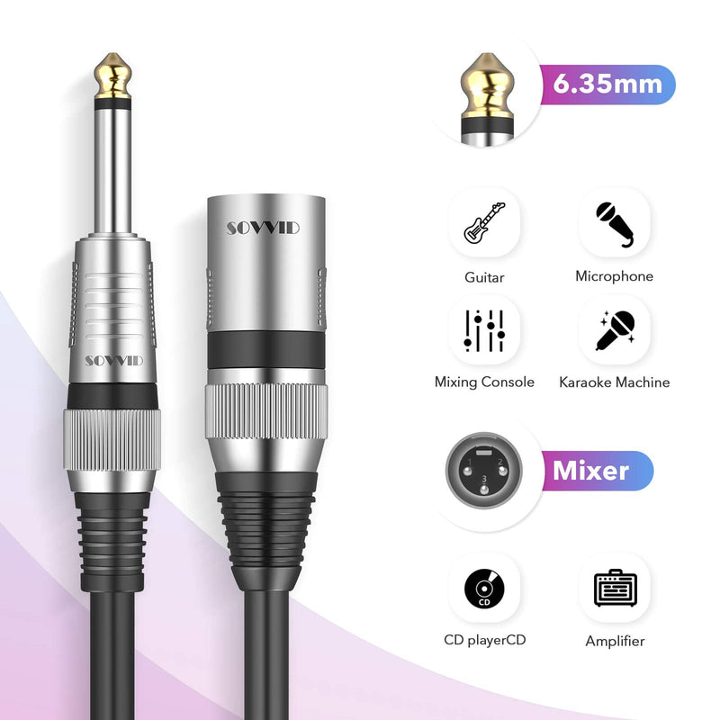  [AUSTRALIA] - 1/4 Inch TS Mono to XLR Male Cable, Sovvid Unbalanced 6.35mm Mono Plug to 3-pin XLR Male, Quarter inch TS Male to XLR Male Mic Cable Interconnect Cable Cord (10FT) 10FT