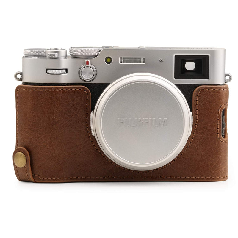  [AUSTRALIA] - MegaGear Ever Ready Genuine Leather Camera Half Case Compatible with Fujifilm X100V Brown