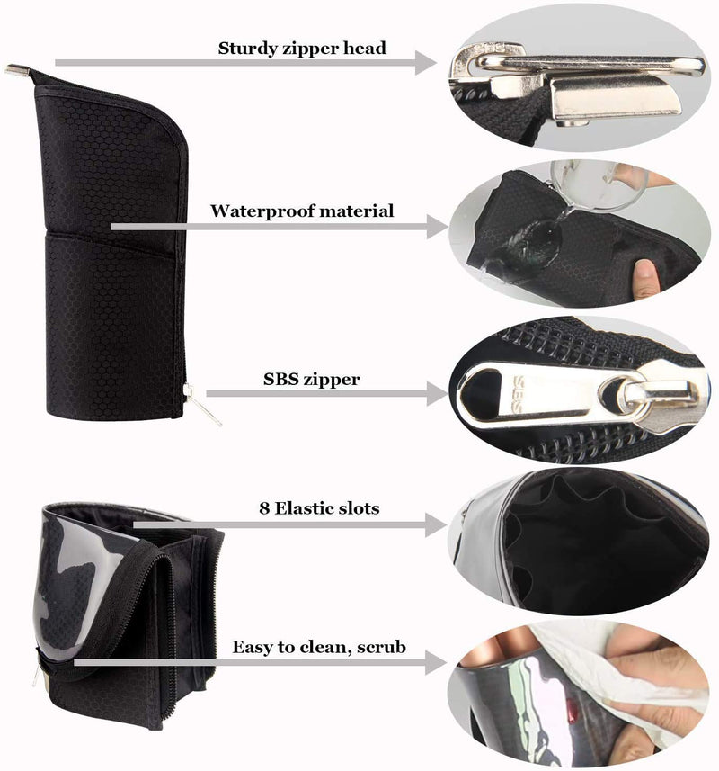 Makeup Brush Holder Organizer Bag Professional Artist Brushes Travel Bag Stand-up Makeup Cup Waterproof Dust-proof Brush Storage Pouch Case (Black) 1 Black Small (Pack of 1) - LeoForward Australia