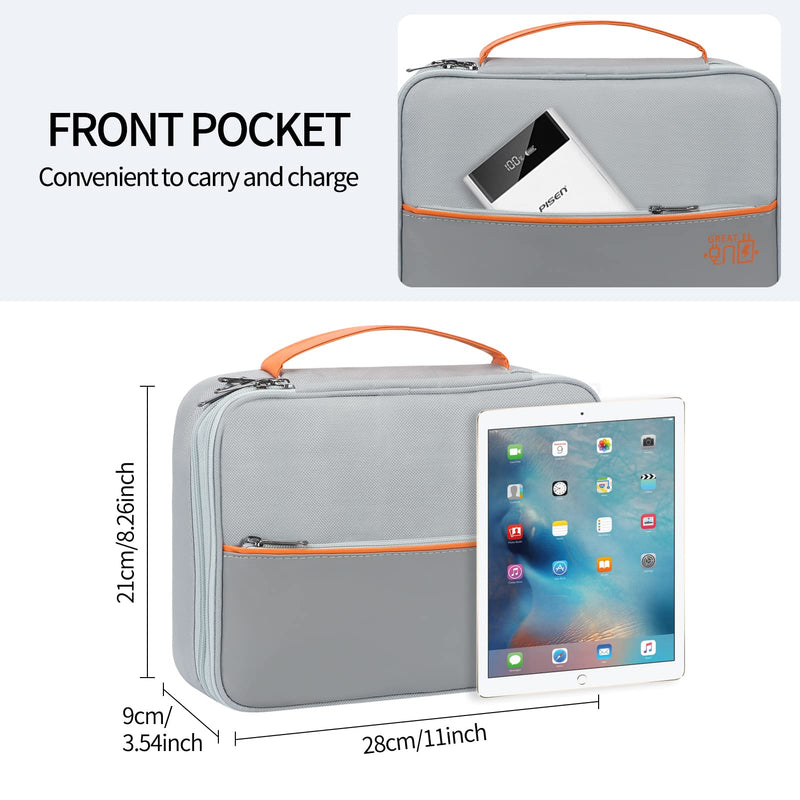  [AUSTRALIA] - FYY Large Electronic Organizer,Waterproof Travel Cable Organizer Bag Pouch for Electronics Accessories Carry Case Portable Double Layers Bag for Tablet,Cable,Cord,Charger,Earphone,Hard Drive Grey Double Layer E-Grey