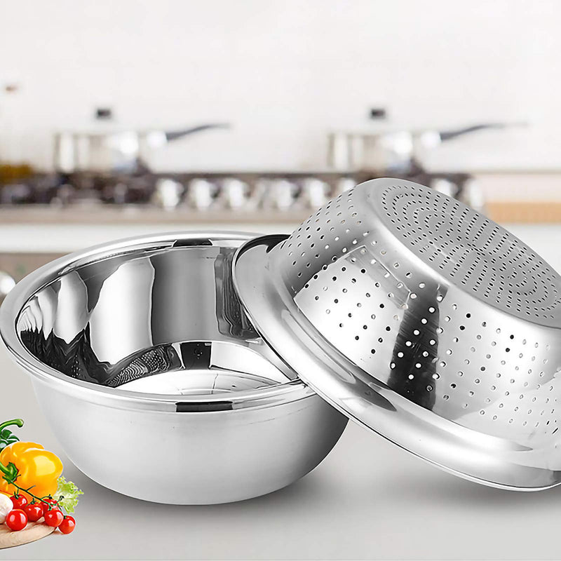  [AUSTRALIA] - Stainless steel grater, drain basket, rice basket, vegetable cutter, 5-in-1 kitchen and household multifunctional vegetable cutter, salad bowl