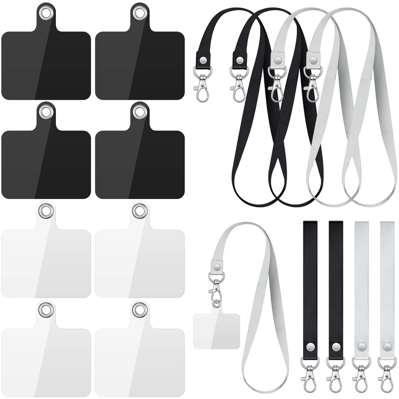 [AUSTRALIA] - 8 Sets Phone Lanyard, 4 Cell Phone Neck Lanyard Holder and 4 Phone Wrist Strap with 8 Phone Tab Universal for Phone Case (Black, Clear, Grey) Black, Grey