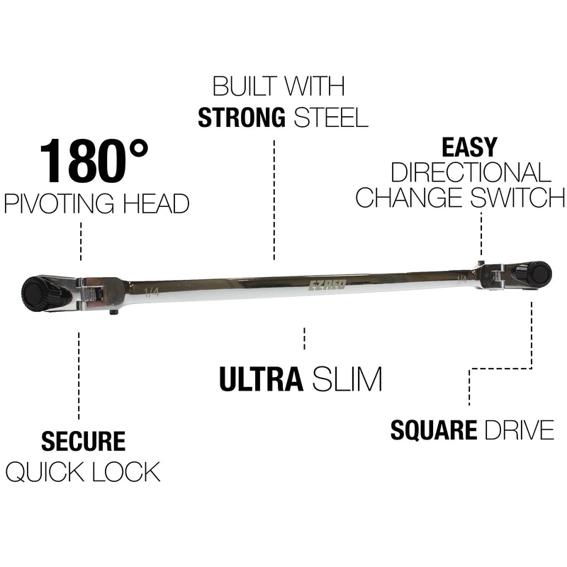  [AUSTRALIA] - EZRED 4S12L Silver Combination Stick Flexible Dual Ratchet with 1/4" Square Drive & Magnetic Bit Drive Flexible Stick