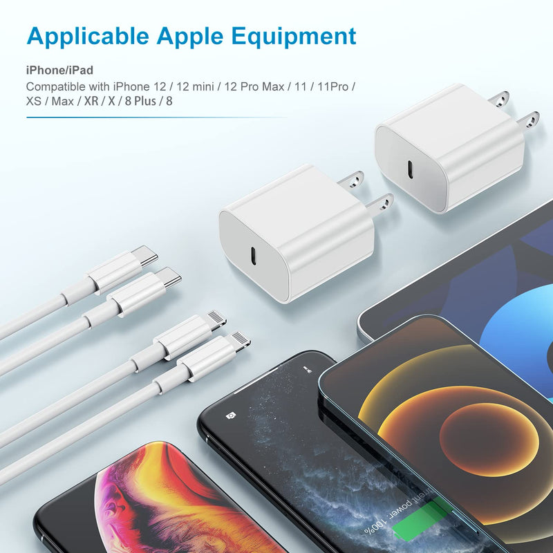  [AUSTRALIA] - iPhone Fast Charger【Apple MFi Certified】 Charging Cord 6ft, 20W USB C Charger Block with Lightning to USB C Cable for iPhone 14 Pro Max/13 Plus/12 Mini/11/iPad Pro/Air(2-Pack) 2Pack 6Ft