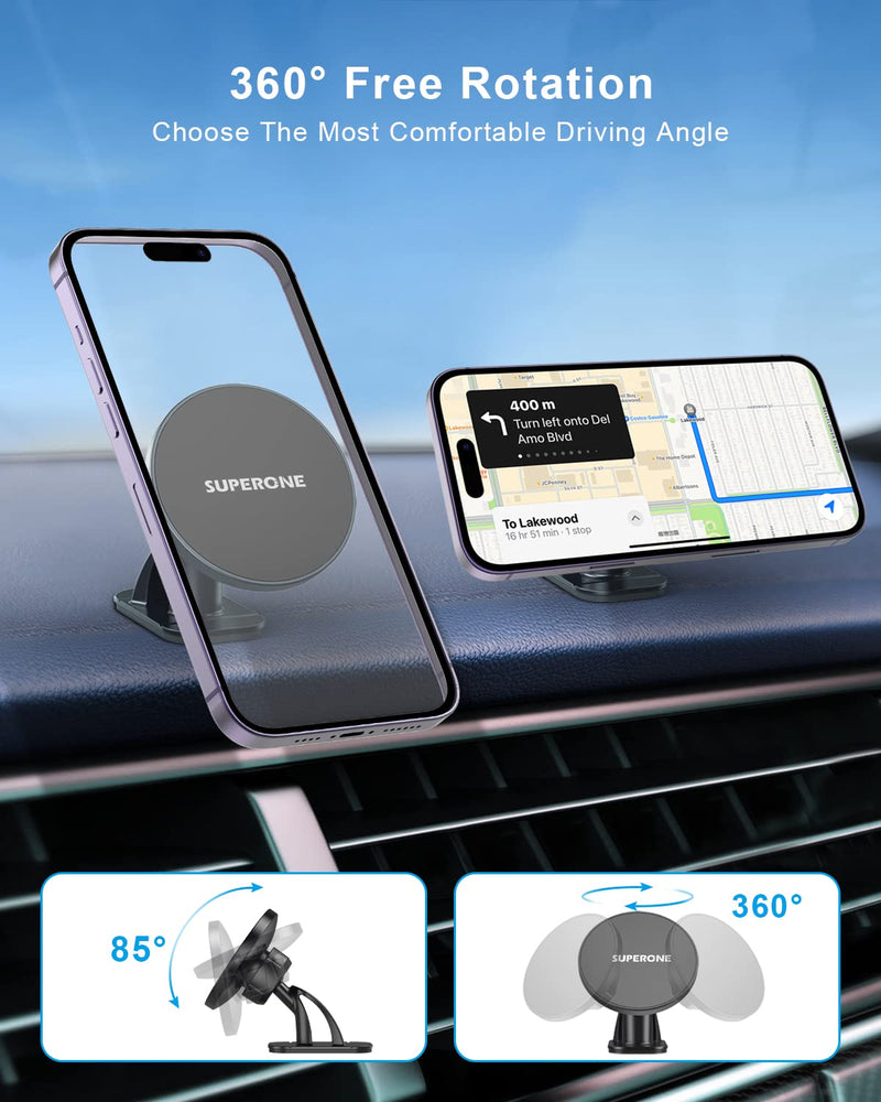  [AUSTRALIA] - SUPERONE for MagSafe Car Mount, Strong [Never Drop] Magnetic iPhone Holder for Car Dash, HandsFree 360° Rotation Phone Mount [Strongest 3M Adhesive] for iPhone 14 13 12 Pro Max MagSafe Case
