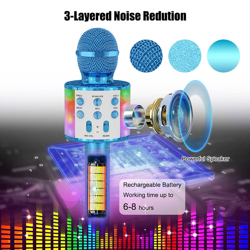 Karaoke Wireless Microphone, Ankuka 4 in 1 Handheld Bluetooth Karaoke Machine Speaker with LED Lights, Home KTV Player for Party/Kids Singing (Blue) Blue - LeoForward Australia