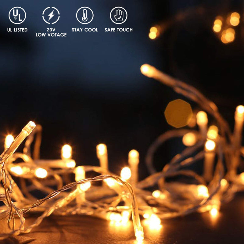  [AUSTRALIA] - FOAMICHI 150 LED Outdoor String Lights, Waterproof Extendable Twinkle Lights 8 Modes Fairy Lights Plug in, Christmas Lights for Outdoor Wedding Party Xmas Decor (Warm White) Clear Wire