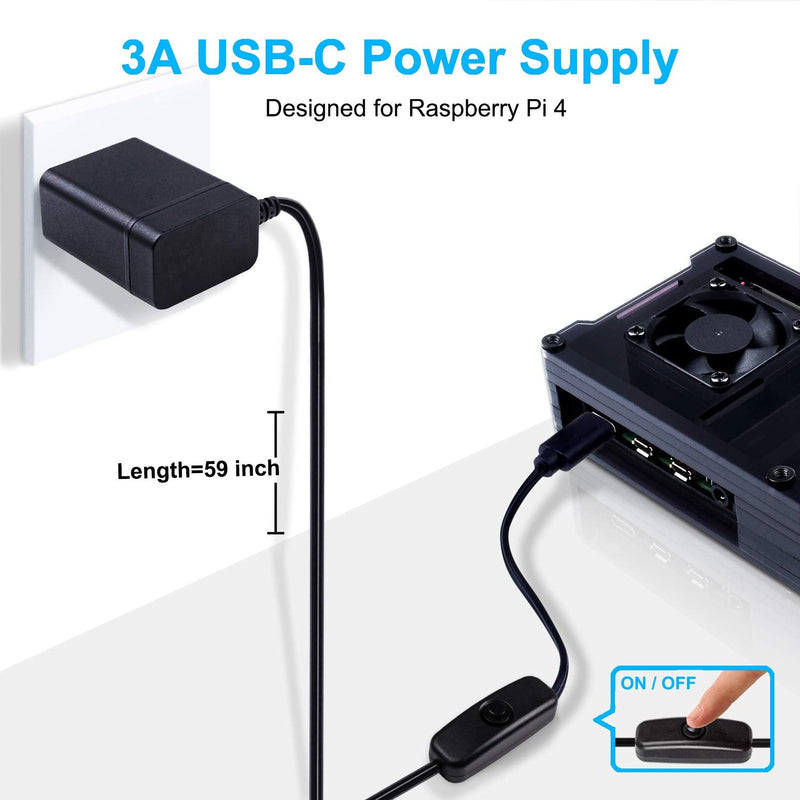  [AUSTRALIA] - Smraza Case for Raspberry Pi 4 Model B, Acrylic Case with Fan, 4PCS Heatsinks, 5V 3A USB-C Power Supply, USB Card Reader, 6 Feet Micro HDMI Cable, 7.8 inch Micro HDMI to HDMI Adapter Cable 4K Ultra HD