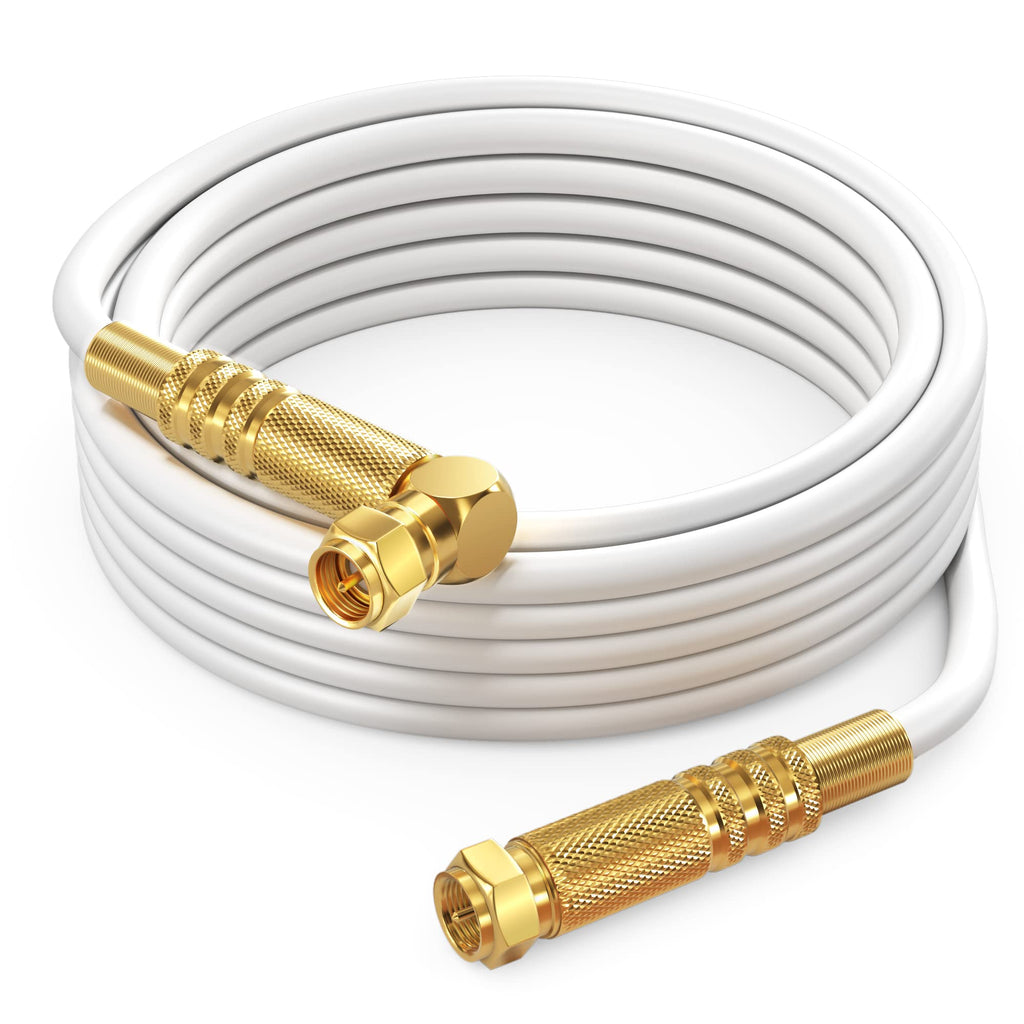  [AUSTRALIA] - RG6 Quad Shield Coaxial Cable 12 Feet, 90 Degree Angled Cable Cord for TV Cable Wire, Coax Cable 12 Ft 1 Pack White