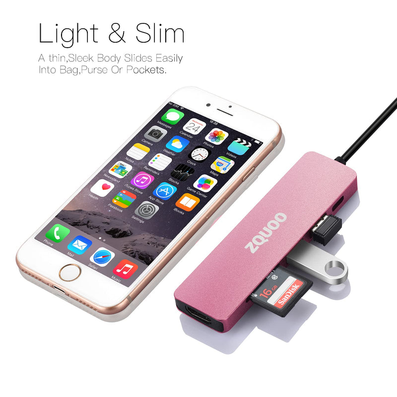  [AUSTRALIA] - USB C Hub,6 in 1 USB C to HDMI Multiport Adapter Compatible for USB C Laptops Nintendo and Other Type C Devices (4K HDMI USB3.0 SD/TF Card Reader 55W PD) (Pink) Pink-01-F1