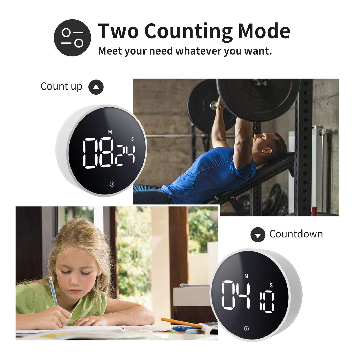 VOCOO Digital Kitchen Timer - Magnetic Countdown Countup Timer with Large  LED Display Volume Adjustable, Easy for Cooking and for Seniors and Kids to