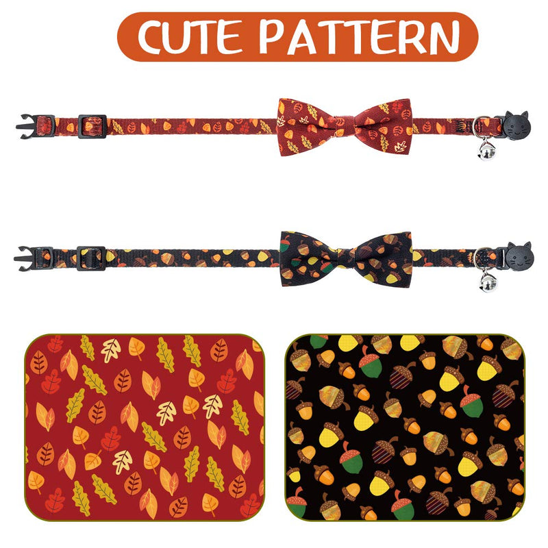 PUPTECK Autumn Cat Collar with Bells - 2 Packs Bowtie Breakaway Cat Collars Fall Pattern for Halloween/Thanksgiving Day, Soft Adjustable Pet Puppy Kitty Collars Leaves + Deal Apple - LeoForward Australia