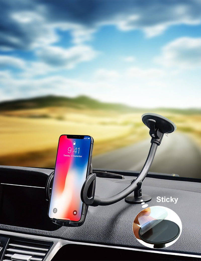  [AUSTRALIA] - Car Windshield Phone Holder Mount, EXSHOW Universal Car Window Cell Phone Truck Mount with Gooseneck Long Arm Super Suction Cup for iPhone 12 11 Xr Xs Max X 8 Plus 7 6S, Samsung and All 3.5-6.5" Phone