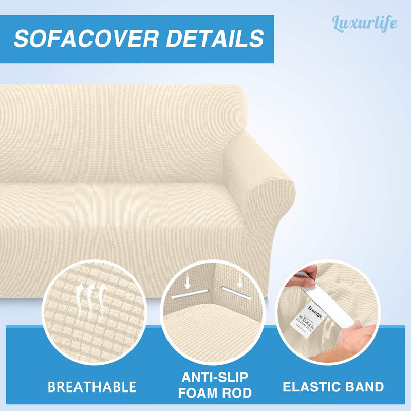  [AUSTRALIA] - Luxurlife Super Stretch Chair Covers 1 Piece Premium Couch Covers Armchair Slipcover for Living Room Furniture Protector with Non Slip Foam Rollers (Small, Beige) Small
