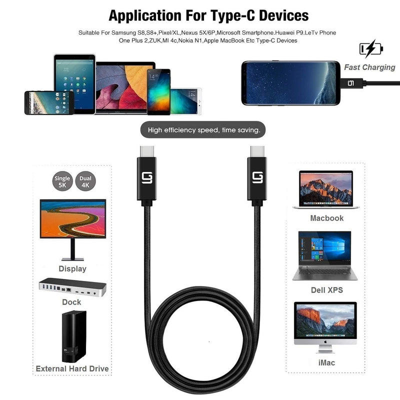 GodSpin USB C to USB C Cable (20Gbps) SuperSpeed [Certified] USB Type-C to USB Type-C, 100W Power (USB 3.1, 3.2, Thunderbolt 3) Nylon Braided, Dual 4k or Single 5k @60hz Display (6.6ft/20Gbps) 6.6ft/20Gbps - LeoForward Australia