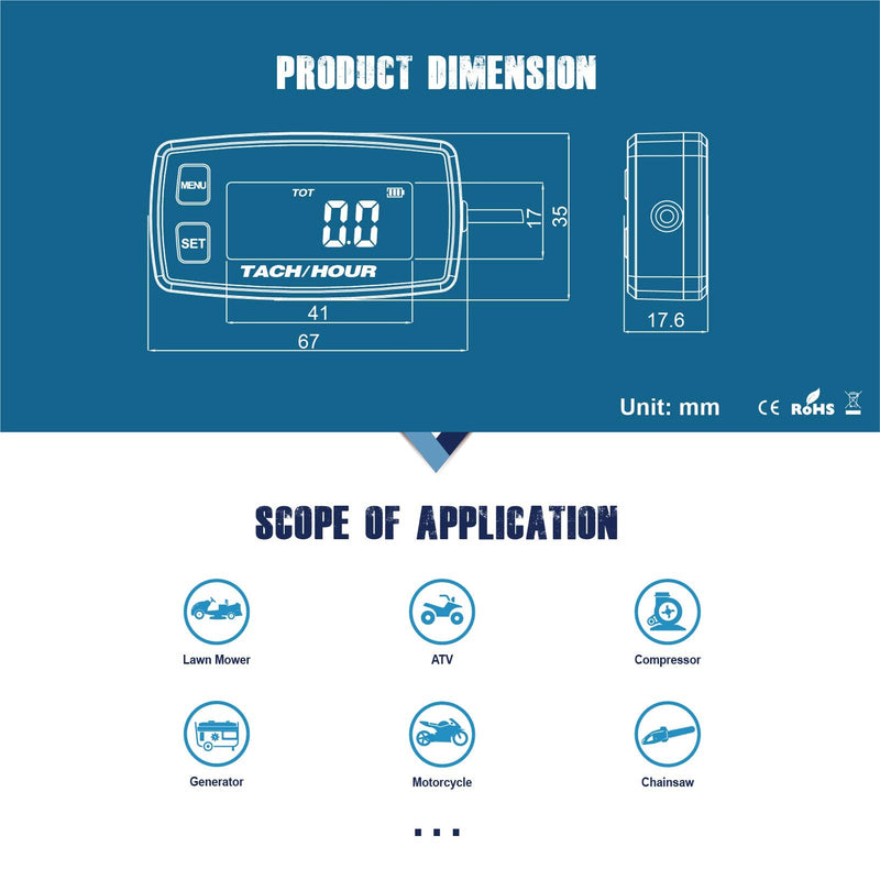  [AUSTRALIA] - Runleader speedometer with self-sufficient operating hours counter, maintenance reminder, alarm speed, backlit display, battery replaceable for ZTR lawn mower tractor generator outboard